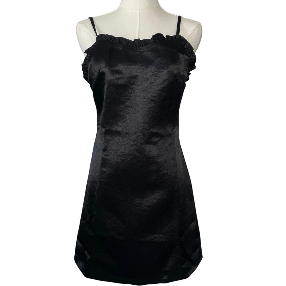 Storets‎ Y2K Satin Cocktail Dress NYE Party Black Mini Dress Size Small
